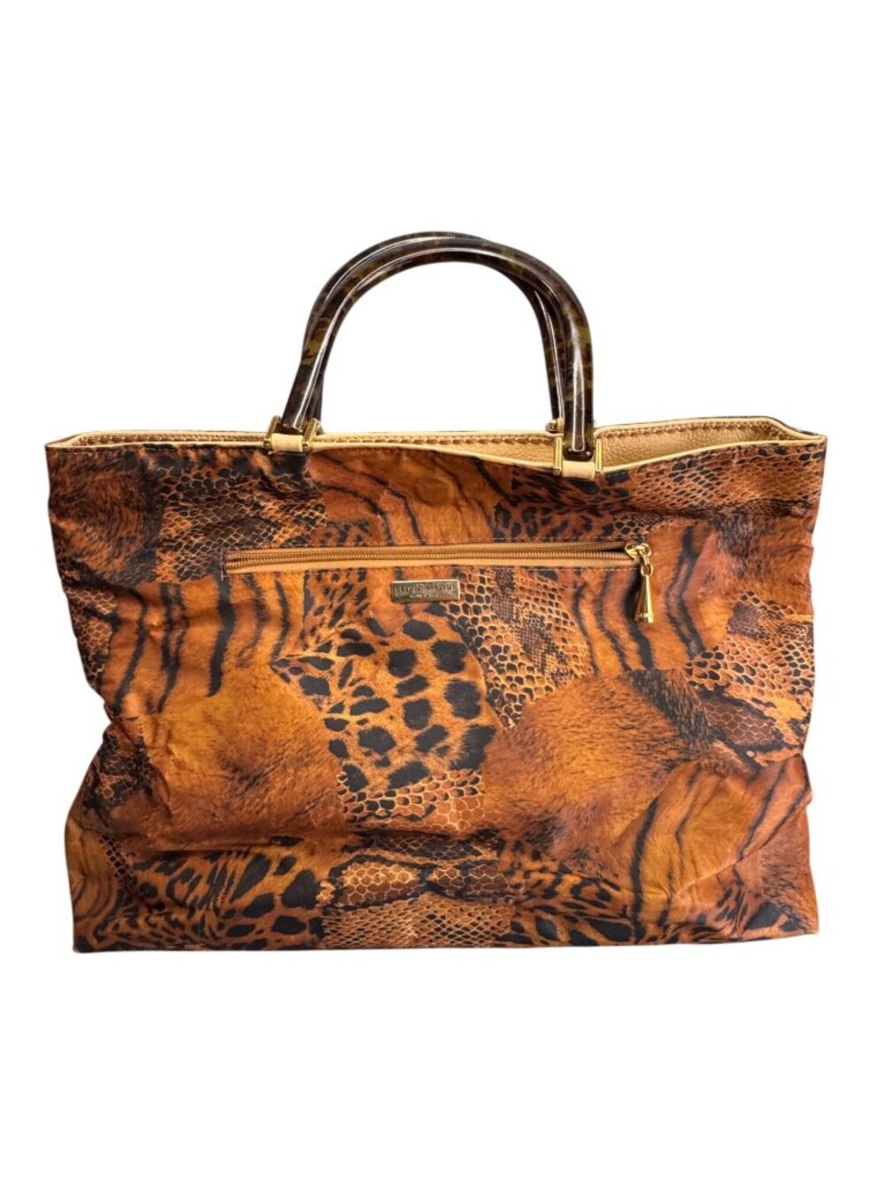 Plinio Visona Animal Print Tote Tortoiseshell Handles Leather Italy 16" XL Bag - Picture 3 of 8